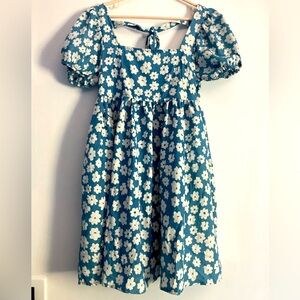 Altar'd State Womens SZ M Lt Blue and White Floral Dress ruffle short sleeve